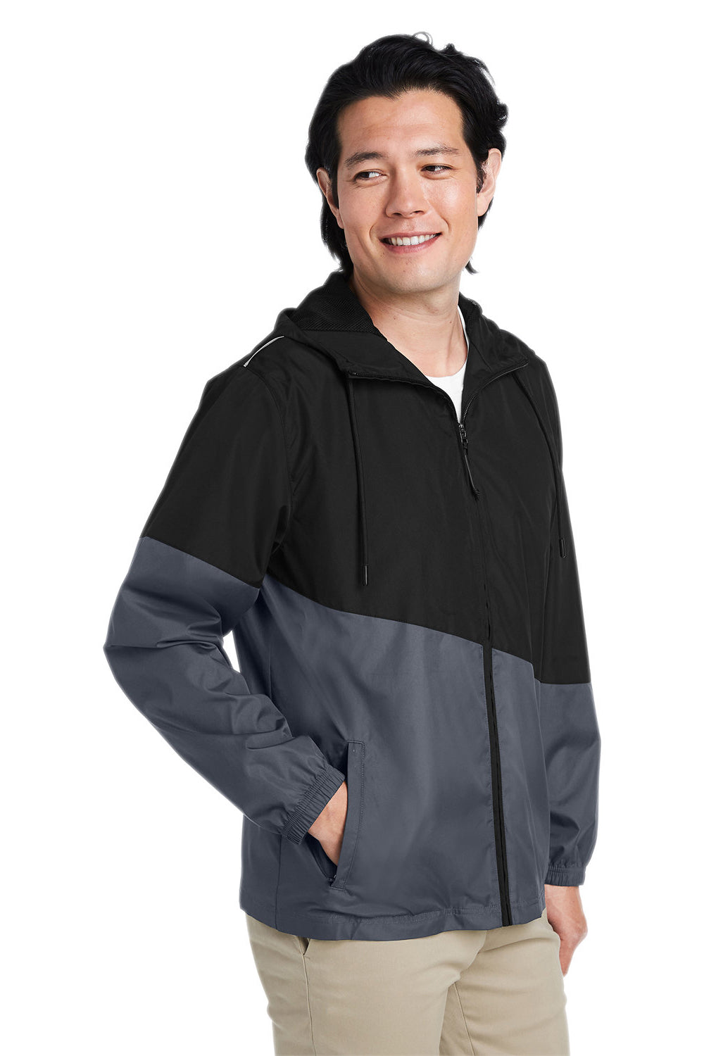 Core 365 CE710 Mens Techno Lite Colorblock Full Zip Windbreaker Jacket Black/Carbon Grey 3Q