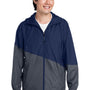 Core 365 Mens Techno Lite Water Resistant Colorblock Full Zip Hooded Windbreaker Jacket - Classic Navy Blue/Carbon Grey