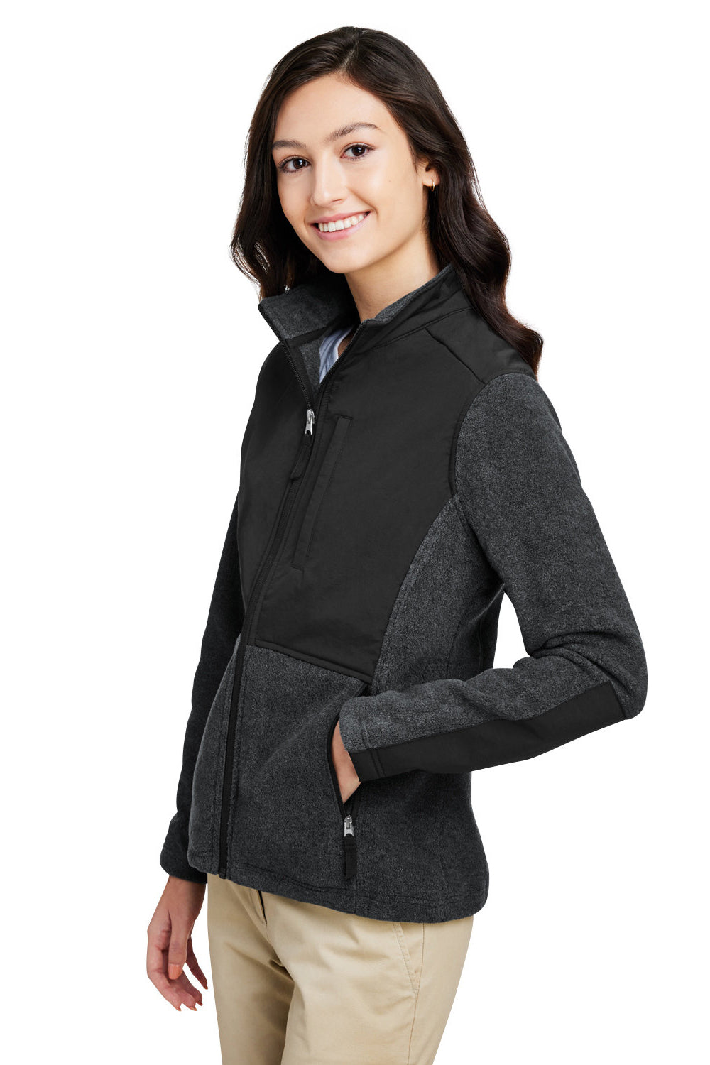 Core 365 CE890W Womens Journey Summit Hybrid Full Zip Jacket Heather Charcoal Grey/Black 3Q