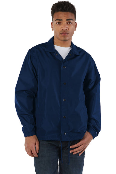 Champion CO126 Mens Snap Down Coach's Jacket Navy Blue Front