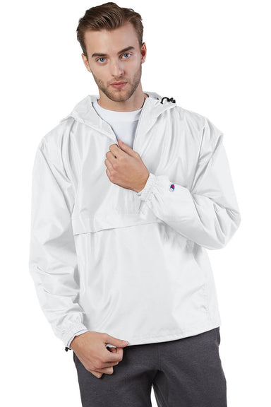 Champion CO200 Mens Packable Anorak 1/4 Zip Hooded Jacket White Front