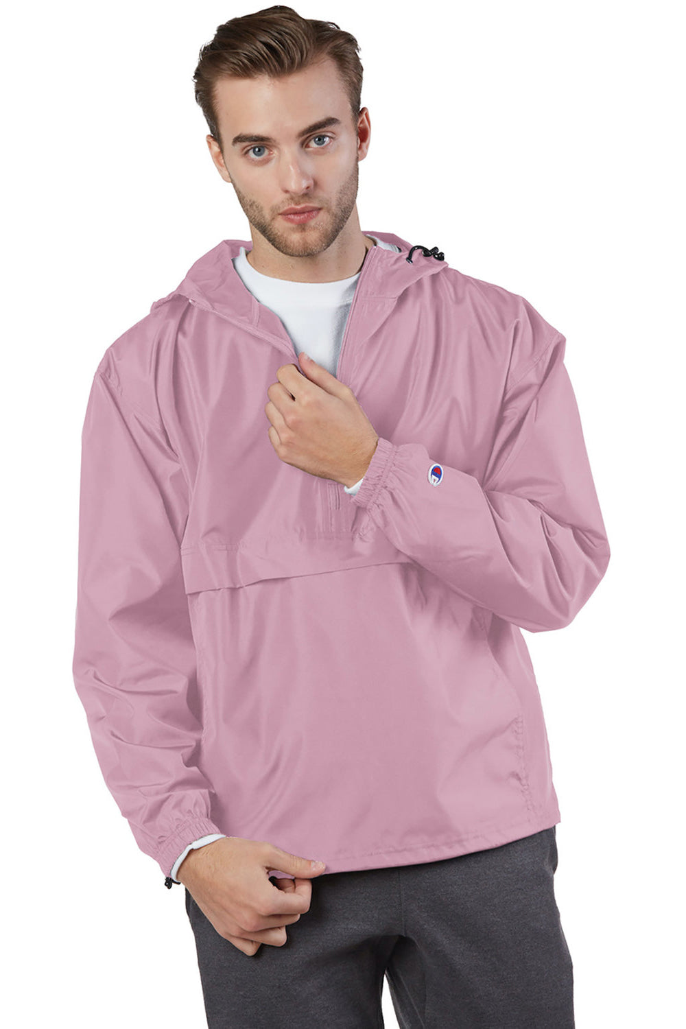 Champion CO200 Mens Packable Anorak 1/4 Zip Hooded Jacket Candy Pink Front
