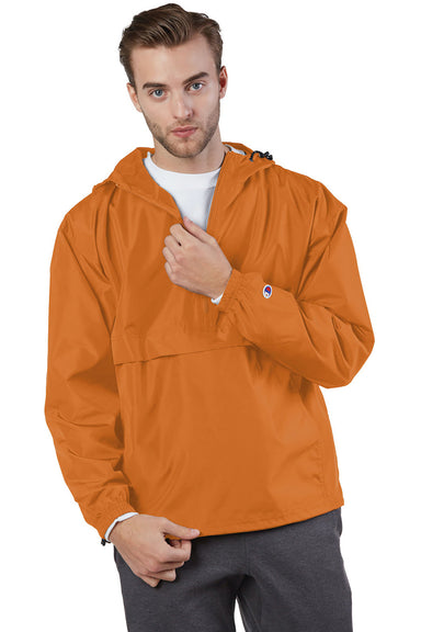 Champion CO200 Mens Packable Anorak 1/4 Zip Hooded Jacket Orange Front
