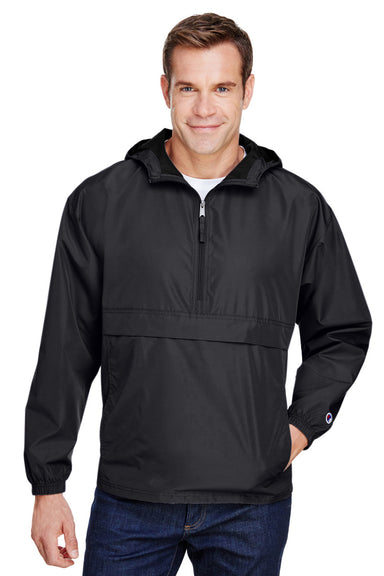 Champion CO200 Mens Packable Anorak 1/4 Zip Hooded Jacket Black Front