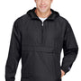 Champion Mens Packable Wind & Water Resistant Anorak 1/4 Zip Hooded Jacket - Black