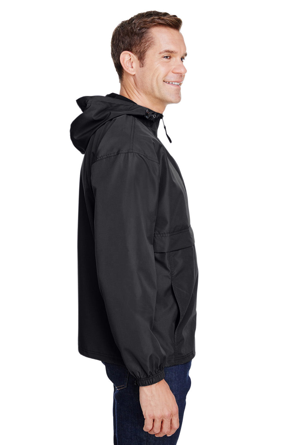 Champion CO200 Mens Packable Anorak 1/4 Zip Hooded Jacket Black Side