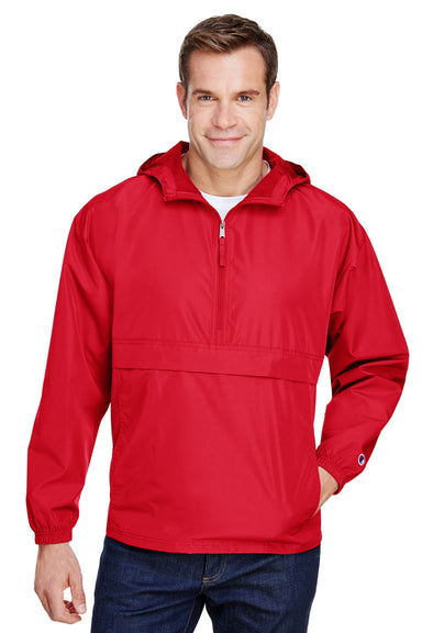 Champion CO200 Mens Packable Anorak 1/4 Zip Hooded Jacket Red Front
