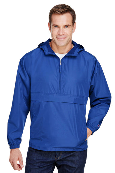Champion CO200 Mens Packable Anorak 1/4 Zip Hooded Jacket Royal Blue Front