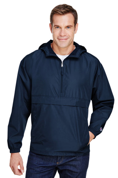 Champion CO200 Mens Packable Anorak 1/4 Zip Hooded Jacket Navy Blue Front