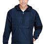 Champion Mens Packable Wind & Water Resistant Anorak 1/4 Zip Hooded Jacket - Navy Blue