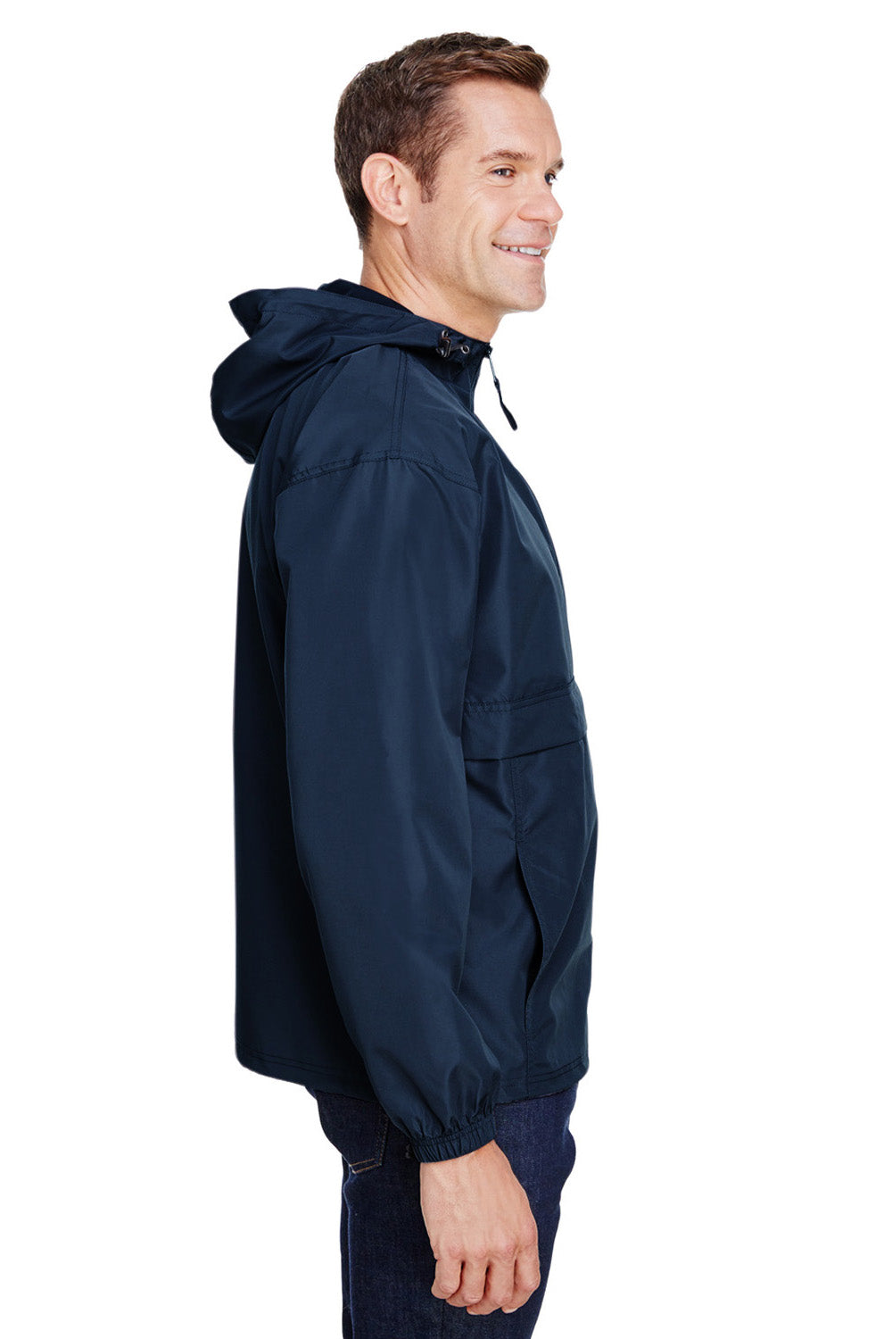 Champion CO200 Mens Packable Anorak 1/4 Zip Hooded Jacket Navy Blue Side
