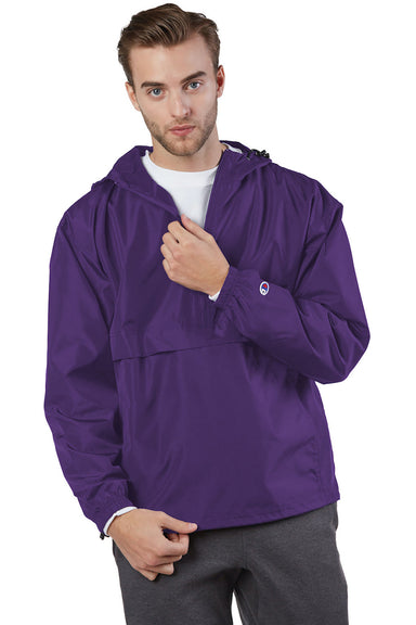 Champion CO200 Mens Packable Anorak 1/4 Zip Hooded Jacket Ravens Purple Front