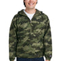 Champion Mens Packable Wind & Water Resistant Anorak 1/4 Zip Hooded Jacket - Olive Green Camo