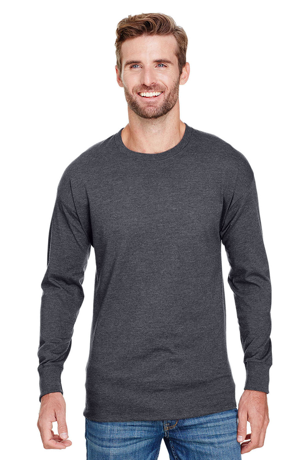 Champion CP15 Mens Long Sleeve Crewneck T-Shirt Heather Charcoal Grey Front