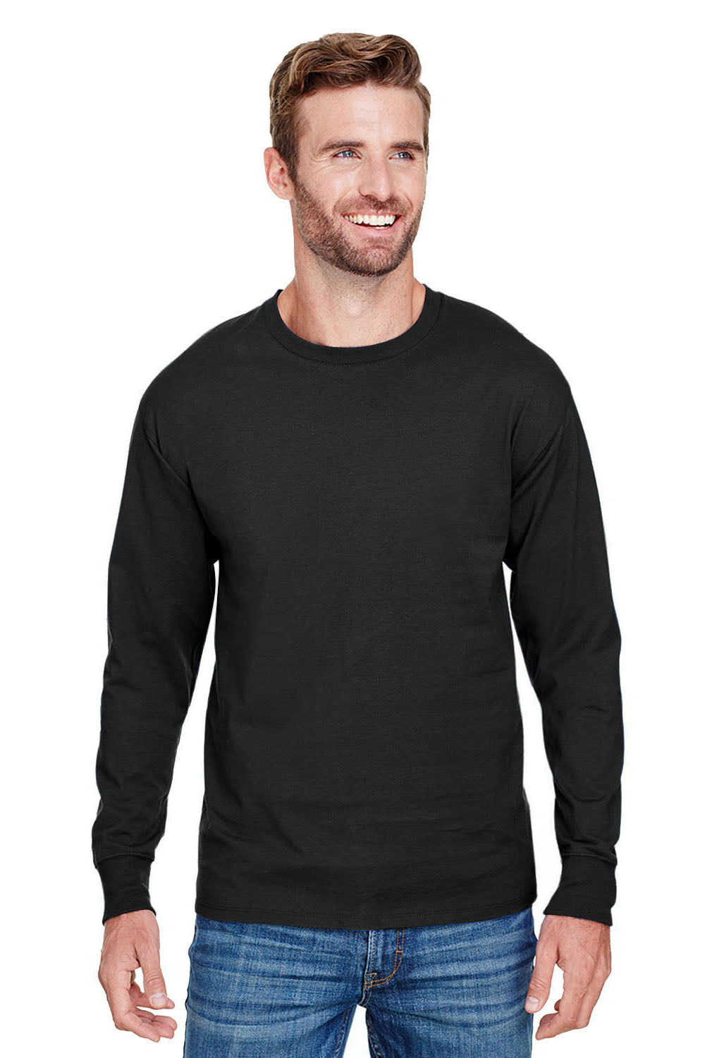 Champion CP15 Mens Long Sleeve Crewneck T-Shirt Black Front
