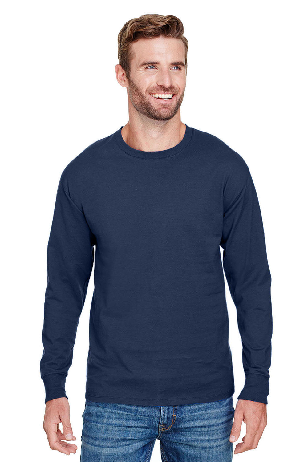 Champion CP15 Mens Long Sleeve Crewneck T-Shirt Navy Blue Front