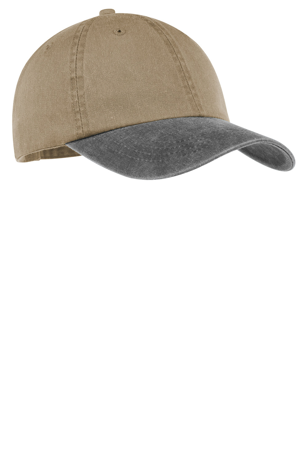 Port & Company CP83 Mens Adjustable Hat Khaki Brown/Charcoal Grey Front