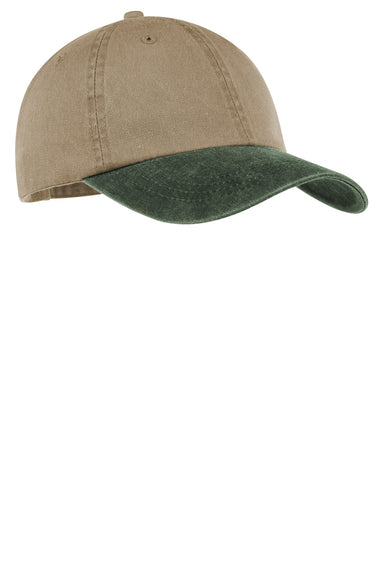 Port & Company CP83 Mens Adjustable Hat Khaki Brown/Hunter Green Front