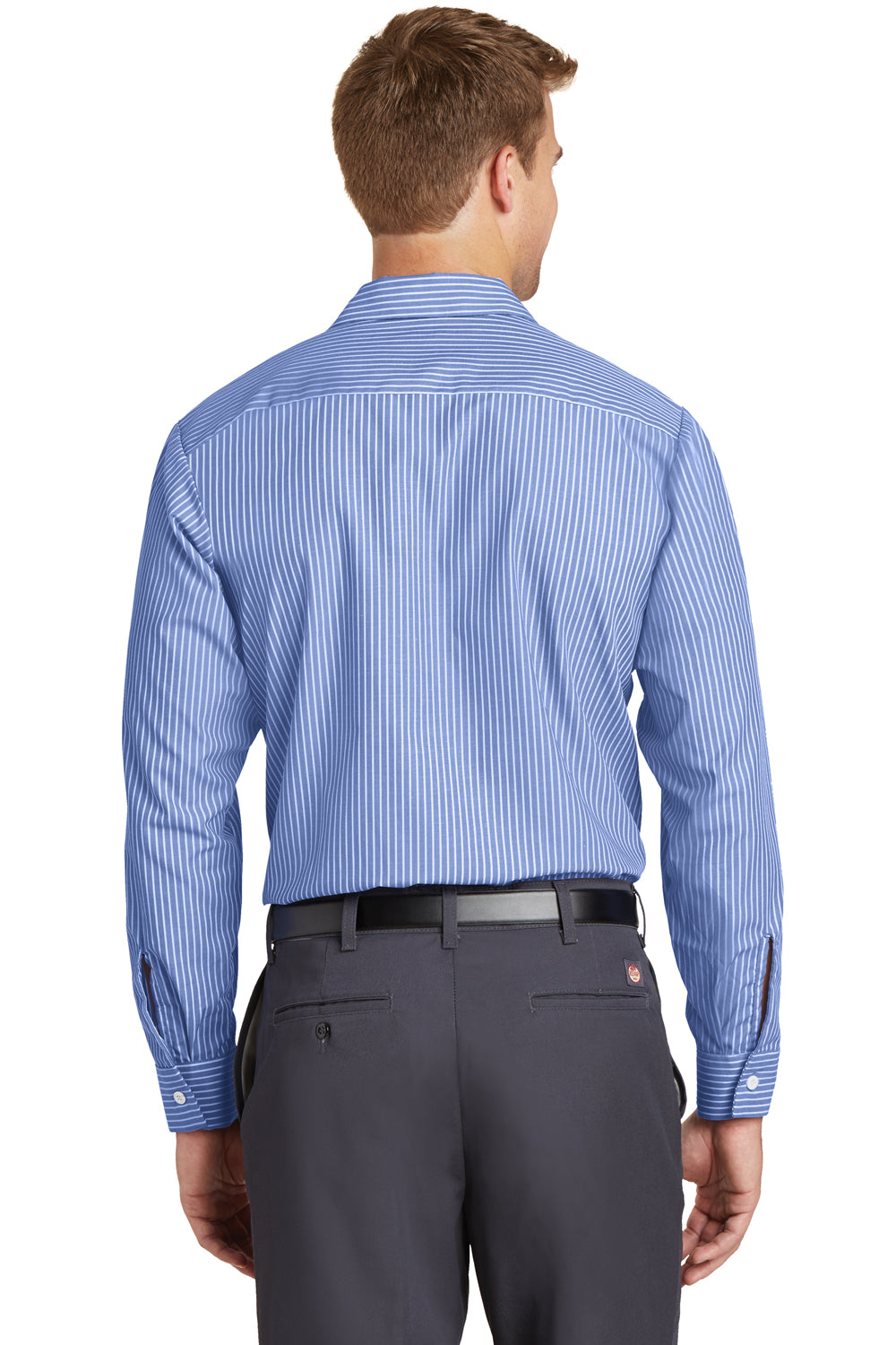 Red Kap CS10 Mens Industrial Moisture Wicking Long Sleeve Button Down Shirt w/ Double Pockets Blue/White Back