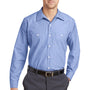 Red Kap Mens Industrial Moisture Wicking Long Sleeve Button Down Shirt w/ Double Pockets - Blue/White - Closeout