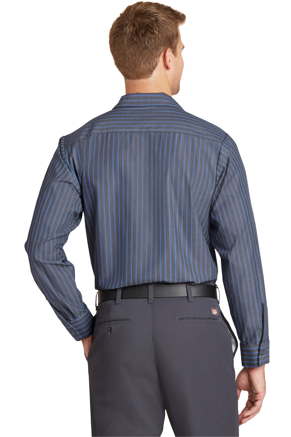 Red Kap CS10 Mens Industrial Moisture Wicking Long Sleeve Button Down Shirt w/ Double Pockets Grey/Blue Back
