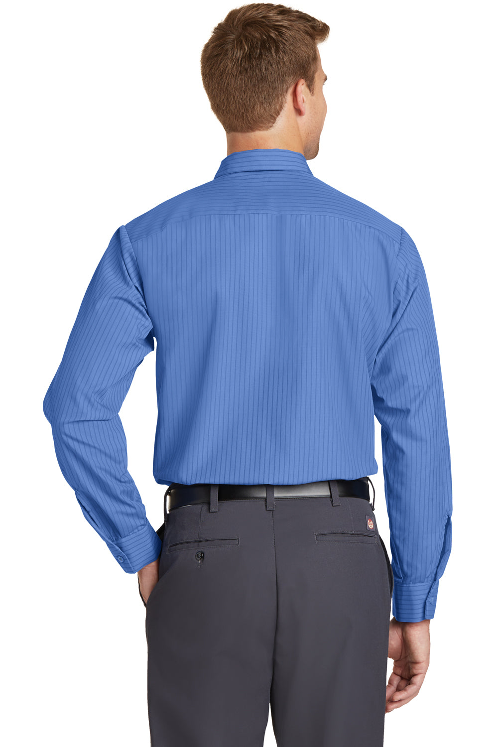 Red Kap CS10 Mens Industrial Moisture Wicking Long Sleeve Button Down Shirt w/ Double Pockets Petrol Blue/Navy Blue Back