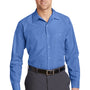 Red Kap Mens Industrial Moisture Wicking Long Sleeve Button Down Shirt w/ Double Pockets - Petrol Blue/Navy Blue - Closeout