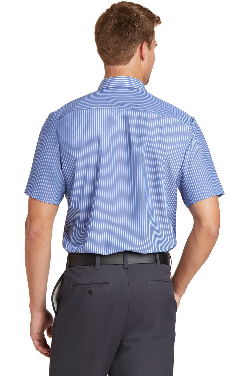 Red Kap CS20/CS20LONG Mens Industrial Moisture Wicking Short Sleeve Button Down Shirt w/ Double Pockets Blue/White Back