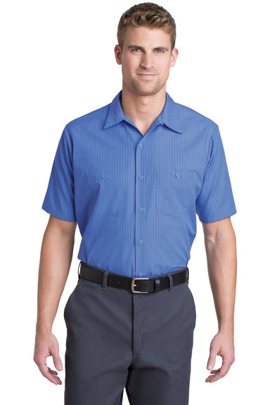 Red Kap CS20/CS20LONG Mens Industrial Moisture Wicking Short Sleeve Button Down Shirt w/ Double Pockets Petrol Blue/Navy Blue Front