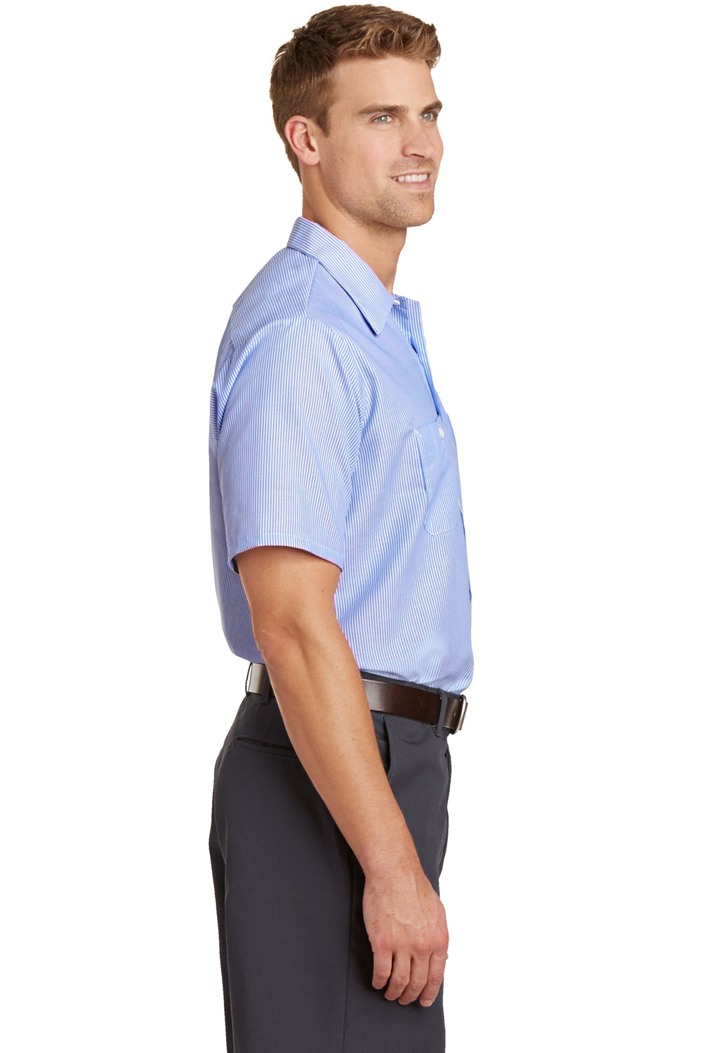 Red Kap CS20/CS20LONG Mens Industrial Moisture Wicking Short Sleeve Button Down Shirt w/ Double Pockets White/Blue Side