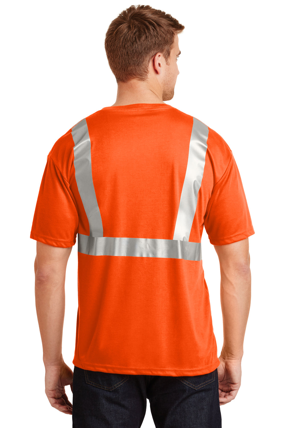 CornerStone CS401 Mens Moisture Wicking Short Sleeve Crewneck T-Shirt w/ Pocket Safety Orange Back
