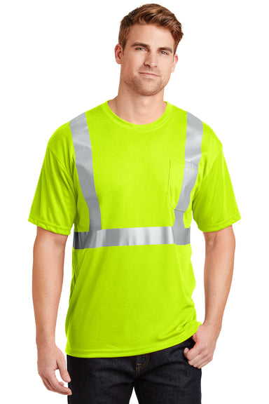 CornerStone CS401 Mens Moisture Wicking Short Sleeve Crewneck T-Shirt w/ Pocket Safety Yellow Front