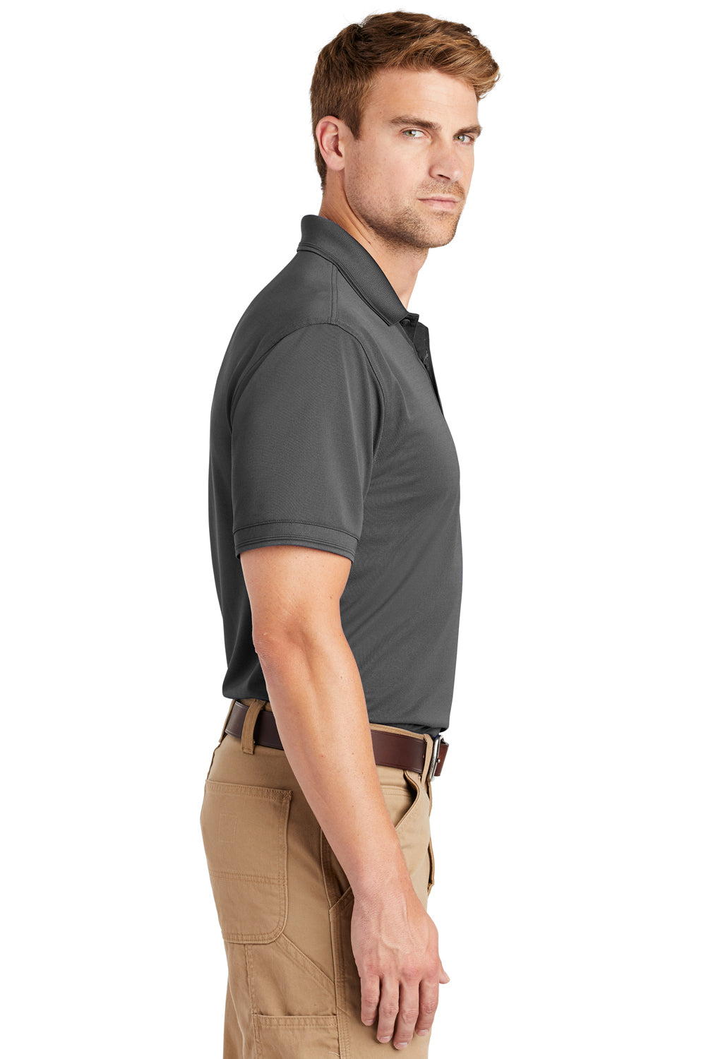 CornerStone CS4020 Mens Industrial Moisture Wicking Short Sleeve Polo Shirt Charcoal Grey Side