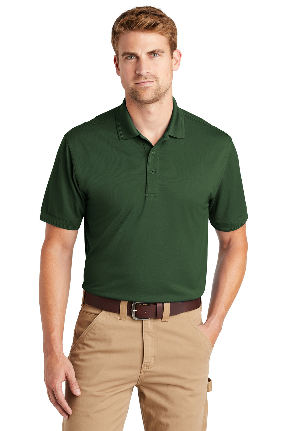 CornerStone CS4020 Mens Industrial Moisture Wicking Short Sleeve Polo Shirt Dark Green Front