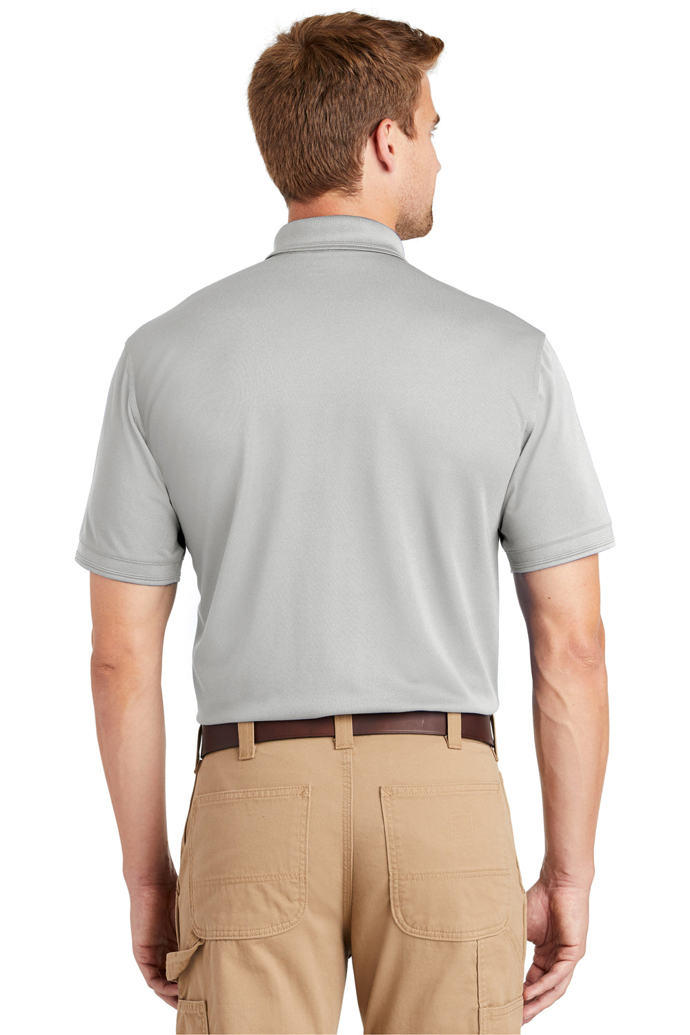 CornerStone CS4020 Mens Industrial Moisture Wicking Short Sleeve Polo Shirt Light Grey Back