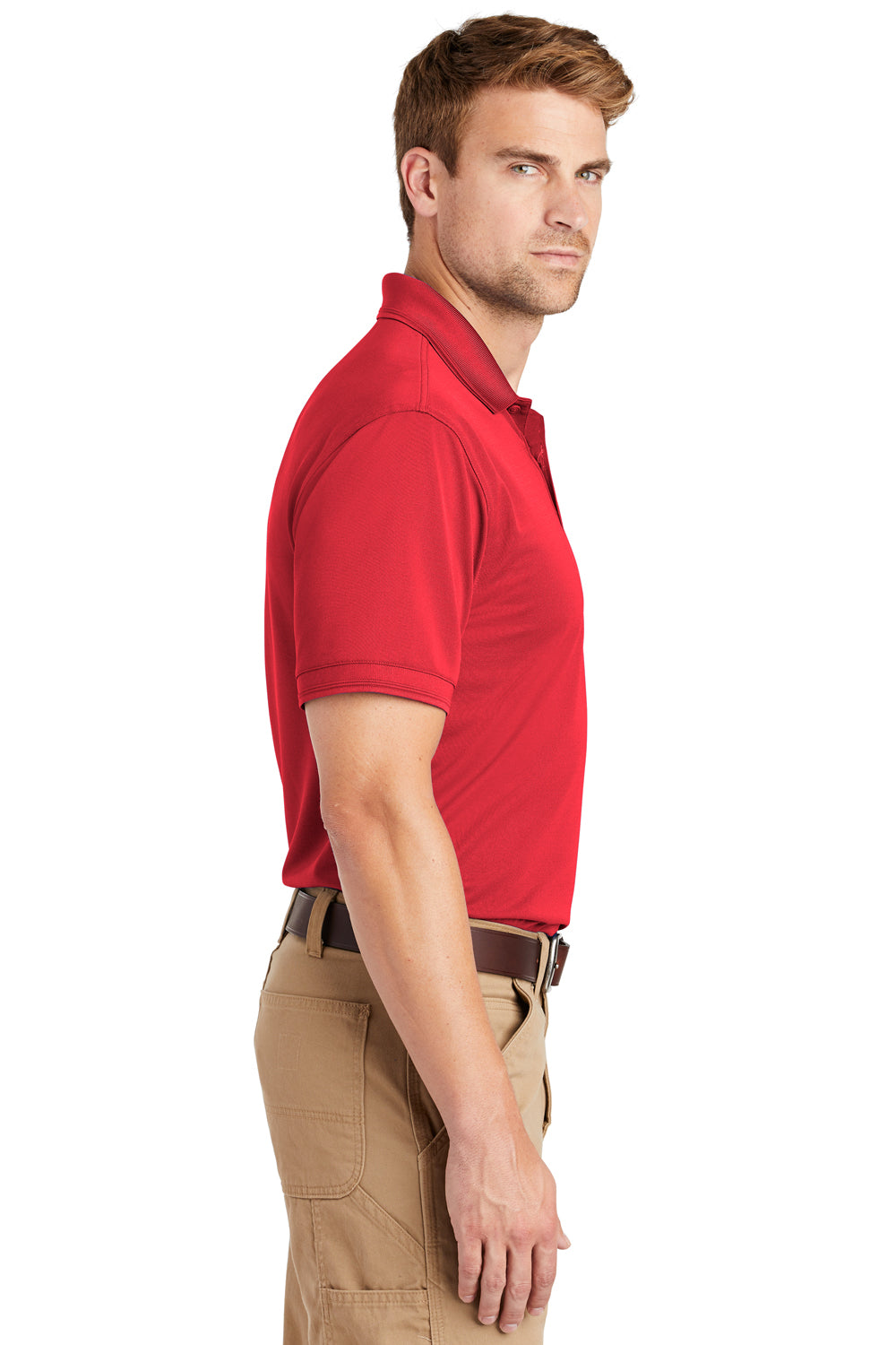 CornerStone CS4020 Mens Industrial Moisture Wicking Short Sleeve Polo Shirt Red Side