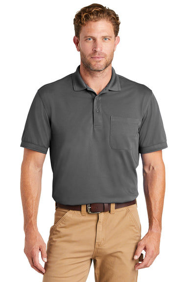 CornerStone CS4020P Mens Industrial Moisture Wicking Short Sleeve Polo Shirt w/ Pocket Charcoal Grey Front