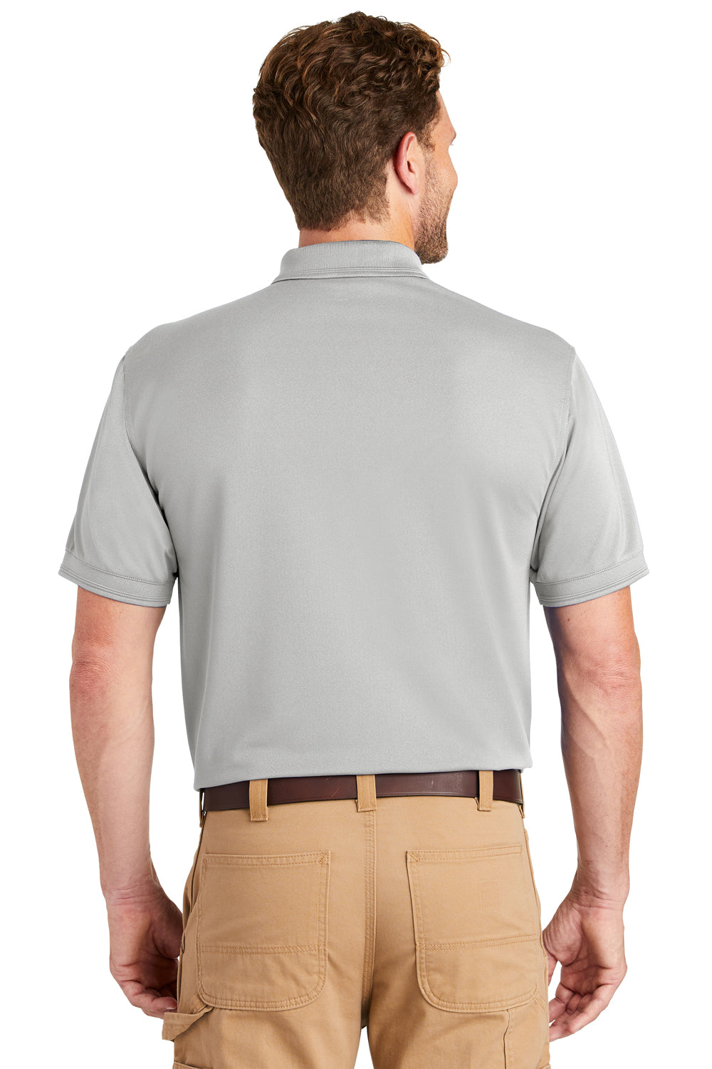 CornerStone CS4020P Mens Industrial Moisture Wicking Short Sleeve Polo Shirt w/ Pocket Light Grey Back