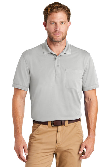 CornerStone CS4020P Mens Industrial Moisture Wicking Short Sleeve Polo Shirt w/ Pocket Light Grey Front