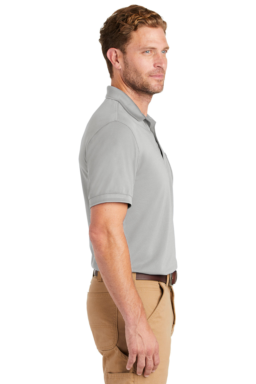 CornerStone CS4020P Mens Industrial Moisture Wicking Short Sleeve Polo Shirt w/ Pocket Light Grey Side