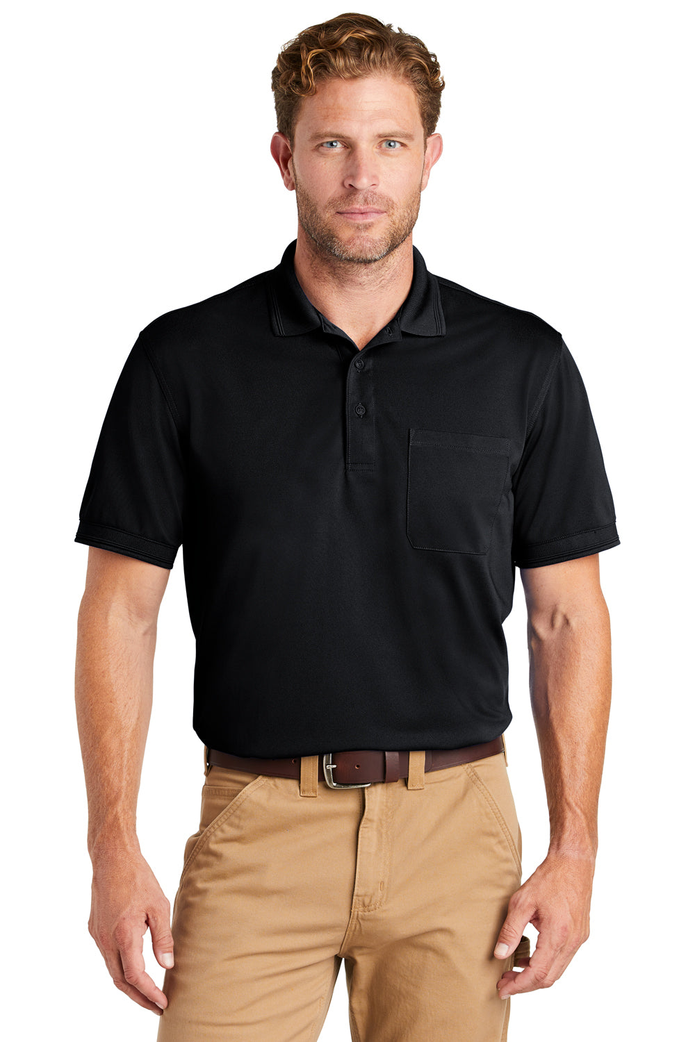 CornerStone CS4020P Mens Industrial Moisture Wicking Short Sleeve Polo Shirt w/ Pocket Navy Blue Front