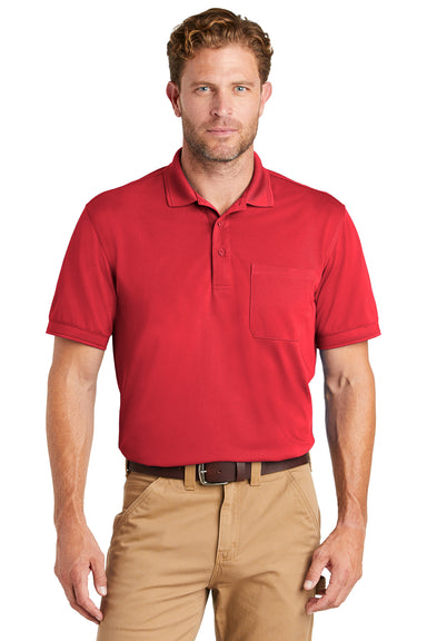 CornerStone CS4020P Mens Industrial Moisture Wicking Short Sleeve Polo Shirt w/ Pocket Red Front