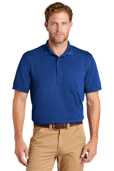 CornerStone CS4020P Mens Industrial Moisture Wicking Short Sleeve Polo Shirt w/ Pocket Royal Blue Front