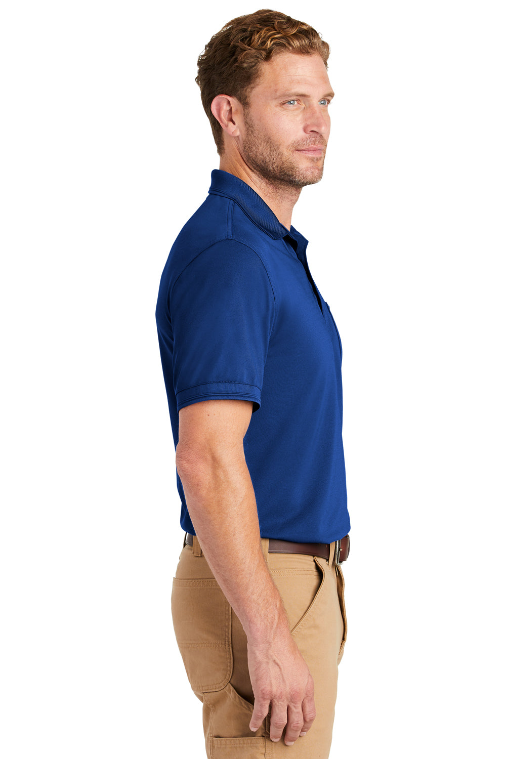 CornerStone CS4020P Mens Industrial Moisture Wicking Short Sleeve Polo Shirt w/ Pocket Royal Blue Side