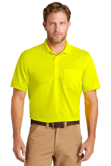 CornerStone CS4020P Mens Industrial Moisture Wicking Short Sleeve Polo Shirt w/ Pocket Safety Yellow Front