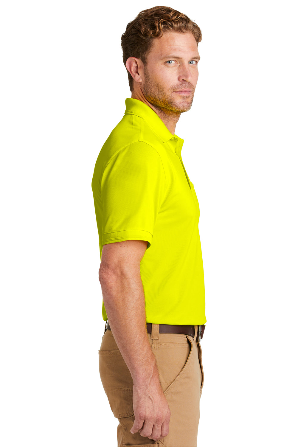 CornerStone CS4020P Mens Industrial Moisture Wicking Short Sleeve Polo Shirt w/ Pocket Safety Yellow Side