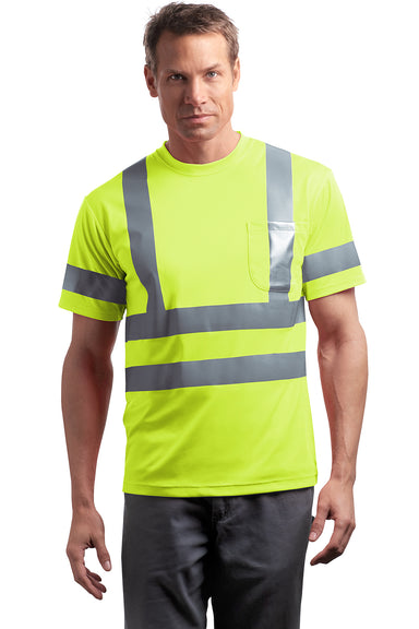 CornerStone CS408 Mens Moisture Wicking Short Sleeve Crewneck T-Shirt w/ Pocket Safety Yellow Front