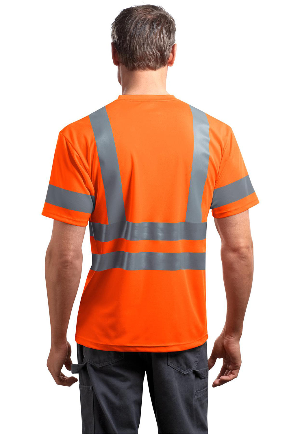 CornerStone CS408 Mens Moisture Wicking Short Sleeve Crewneck T-Shirt w/ Pocket Safety Orange Back