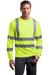 CornerStone CS409 Mens Moisture Wicking Long Sleeve Crewneck T-Shirt w/ Pocket Safety Yellow Front