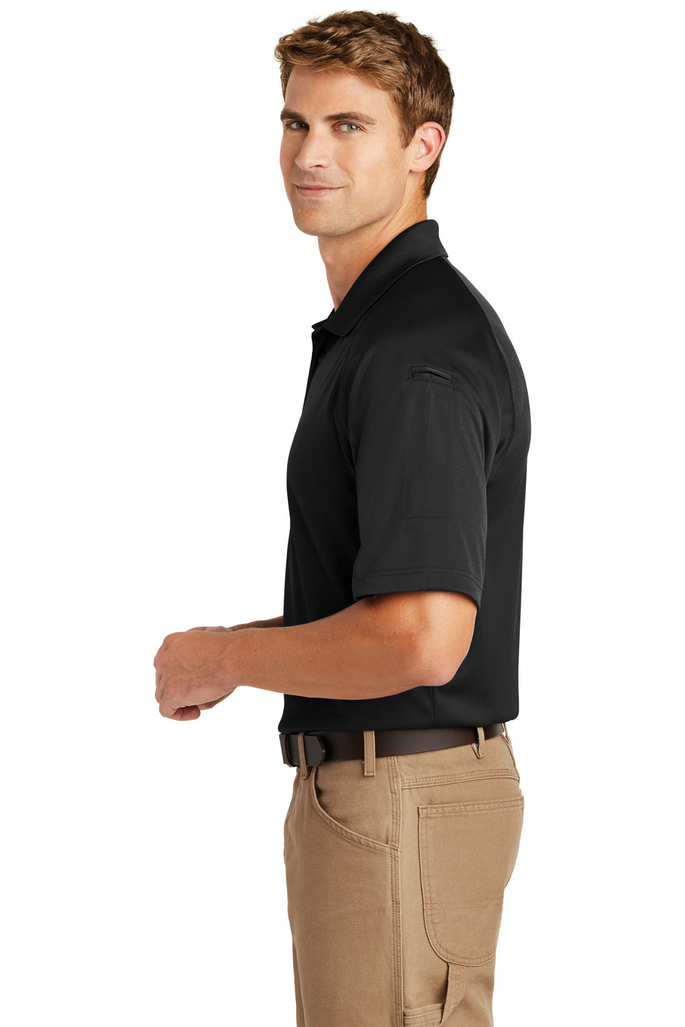 CornerStone CS410 Mens Select Tactical Moisture Wicking Short Sleeve Polo Shirt Black Side